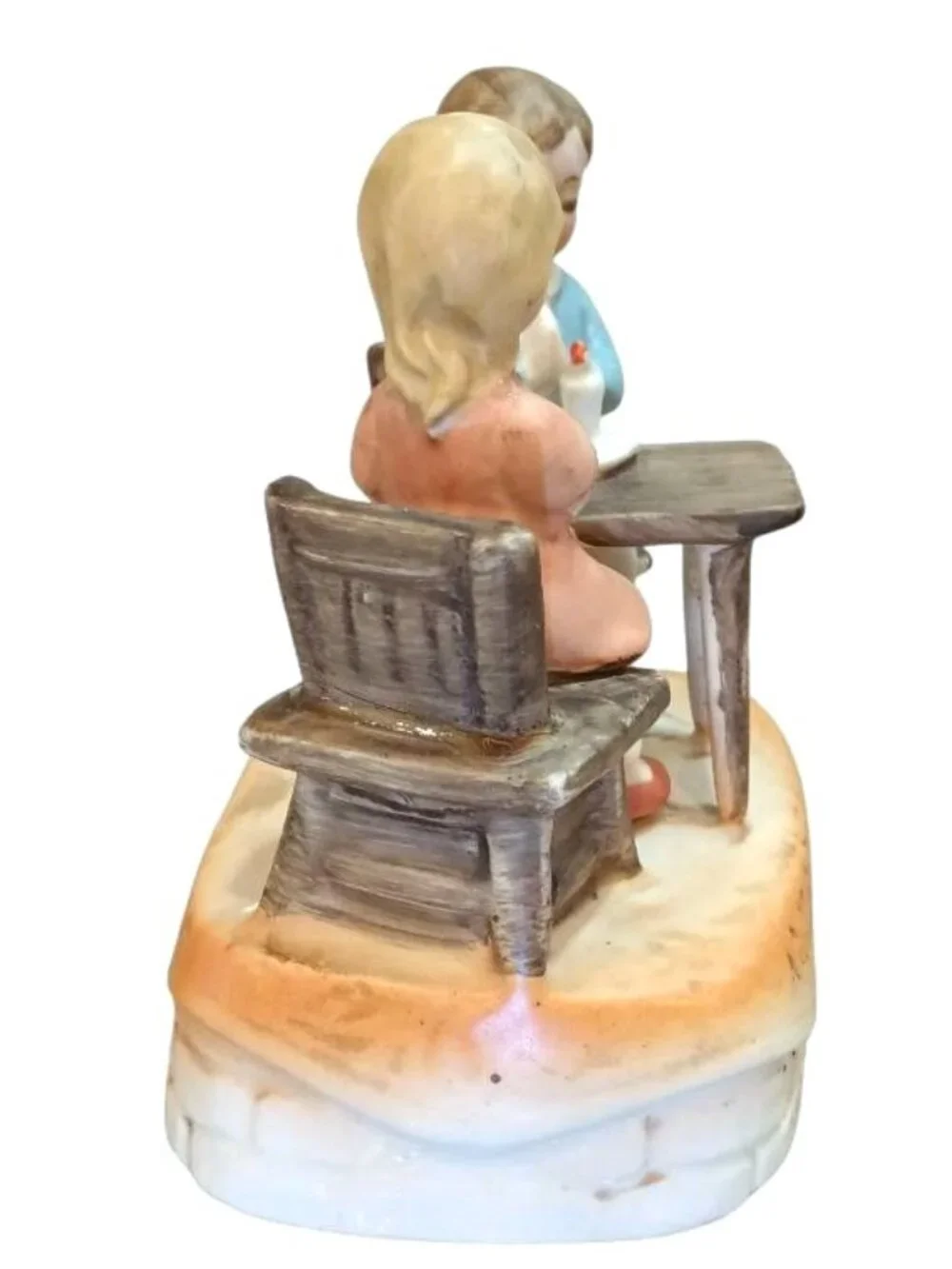 RARE Vintage Sankyo Boy Girl Praying W CAP Porcelain Music Box Bless This House